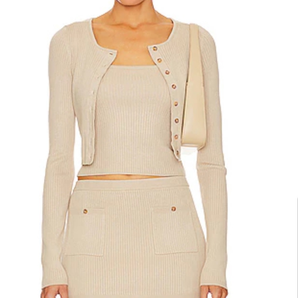 Helsa 3 piece set cardigan tank top mini skirt
